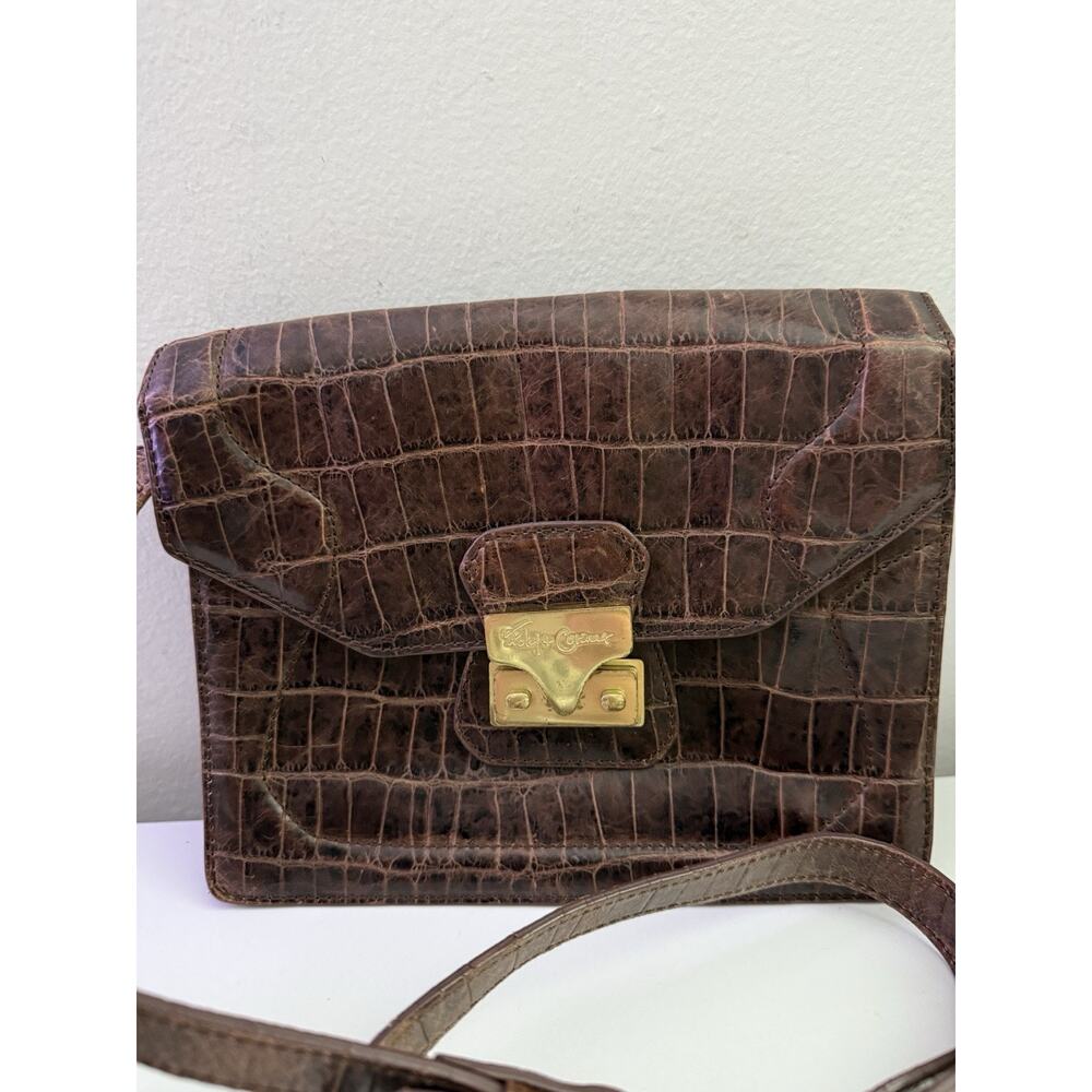 Brown Foley + Corinna Cocodrille Leather Vintage Crossbody Bag - Picture 2 of 9